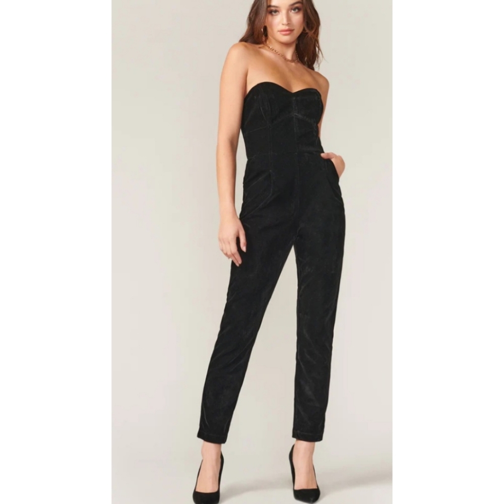 Adeyln Rae | Ash Velvet Strapless Jumpsuit | Black - Picture 3 of 7